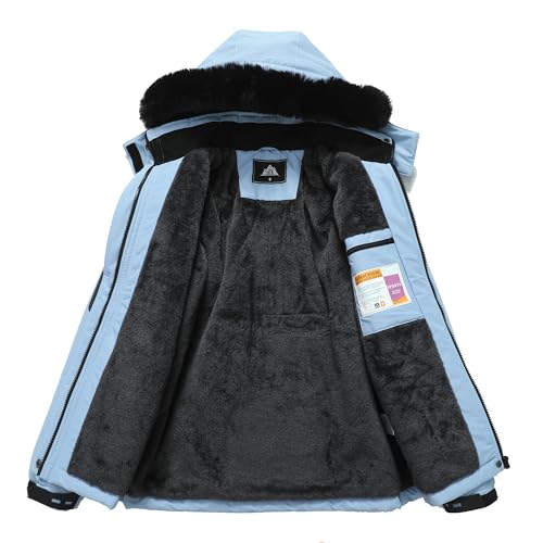 MOERDENG Women's Warm Winter Coat Insulated Snowboarding Jacket - color: Denim Blue, size: Large