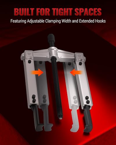 Reywoo Gear Puller Set, Adjustable 2 Jaw Bearing Puller, Pulley Puller, Flywheel Puller Kit with Extendable Arms and Reversible Jaws for Removing Bearings, Gears, Pulleys and Flywheels - size: Max External 5.1"&5.0"&4.7"