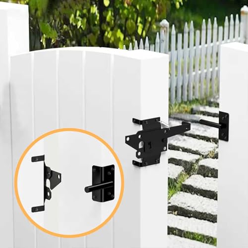Heavy Duty Gate Latch for Wooden Fence, Black Post Mount Automatic Gravity Lock, Self-Locking Gate Latch for Wooden/Vinyl Fence, Pool, Garden & Outdoor Gates