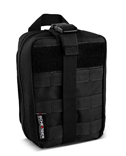 Scherber Premium IFAK Kit Trauma Pack | HSA/FSA Approved | SOF Tourniquet, QuikClot 4x4 HyFin Chest Seal, Israeli Bandage | Fully Stocked MOLLE Pouch for Gunshot, Bleeding, Major Wound Care (Black) - color: Black