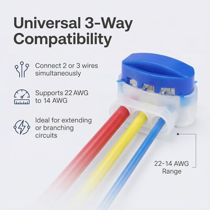 GWHOLE 30pcs 3-Way Waterproof Wire Connectors for 22-14AWG Cables - color: 30PCS