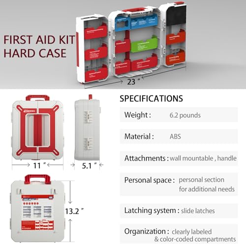 Large First Aid Kit for Business- Plastic Wall Mounted First Aid Box,Hard Case First Aid Kit, Emergency Kit for Car,Home,Offices - 408 Piece