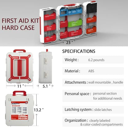 Large First Aid Kit for Business- Plastic Wall Mounted First Aid Box,Hard Case First Aid Kit, Emergency Kit for Car,Home,Offices - 408 Piece