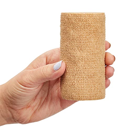 Juvale Cohesive Self-Adhering Elastic Bandage Wrap - Sprain Support & Medical Tape - Vet Wrap for Horses & Horse Leg Support - Sport Tape & Tattoo Bandage - 4 in x 5 yd, Tan, Pack of 6 - size: 4" x 5 Yards