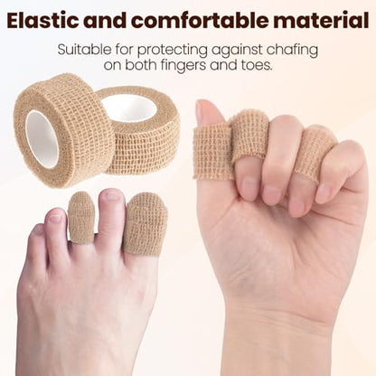 4 Rolls 1 Inch Self Adhesive Bandage Wrap, Beige - color: Beige