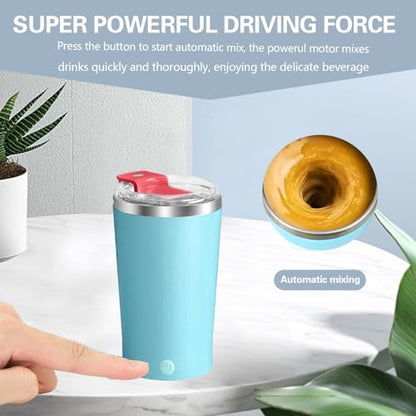Self Stirring Coffee Mug With Lid, 13.5oz Rechargeable 316 Stainless Steel Detachable Base Auto Mixing Cup, Fast Stirring for Coffee, Milk, Cocoa （Blue） - color: Blue
