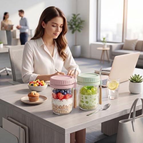 16oz Glass Overnight Oats Containers with Lids and Spoons, 6 Pack Blue - color: Blue - 6 Pack