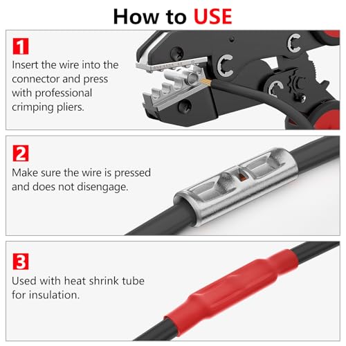 BAALA 115 PCS Non Insulated Butt Connectors Kit,26-8 Gauge Butt Splice Connector Uninsulated Wire Splice Connectors, Tinned Copper Marine Grade Seamless Barrel Crimping Butt Terminals - color: Tinned Copper