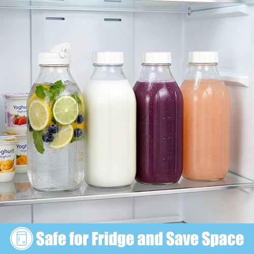 2 Pack 32oz Glass Milk Bottles with Airtight Lids