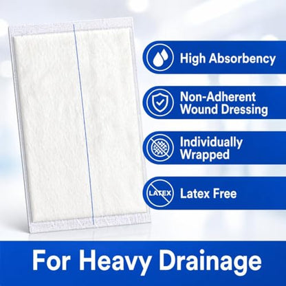 Vakly ABD Pads 5x9 Sterile – Abdominal Combine Gauze Pads, High Absorbency Non-Adherent Wound Dressing for Heavy Drainage & First Aid, Individually Wrapped