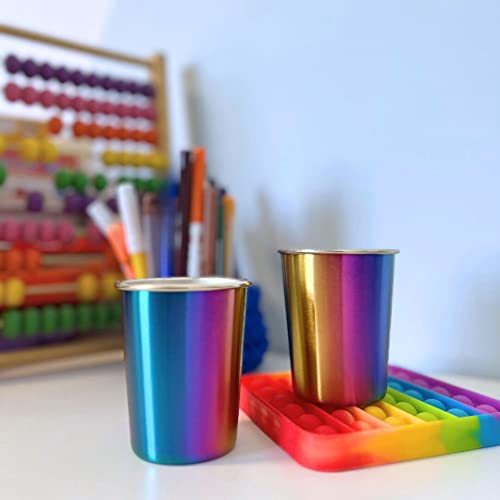 Stainless Steel Kids Cups 8 oz - Stainless Steel Small Children Cups for Home & Outdoor Activities, BPA Free Unbreakable Premium Stackable Metal Drinking Glasses (4-Pack) - Rainbow Colorful Finish - color: UV Rainbow, style: 8 oz