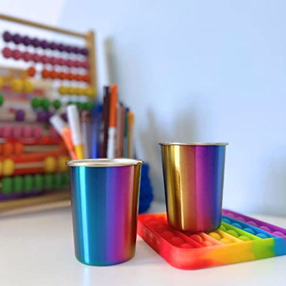Stainless Steel Kids Cups 8 oz - Stainless Steel Small Children Cups for Home & Outdoor Activities, BPA Free Unbreakable Premium Stackable Metal Drinking Glasses (4-Pack) - Rainbow Colorful Finish - color: UV Rainbow, style: 8 oz
