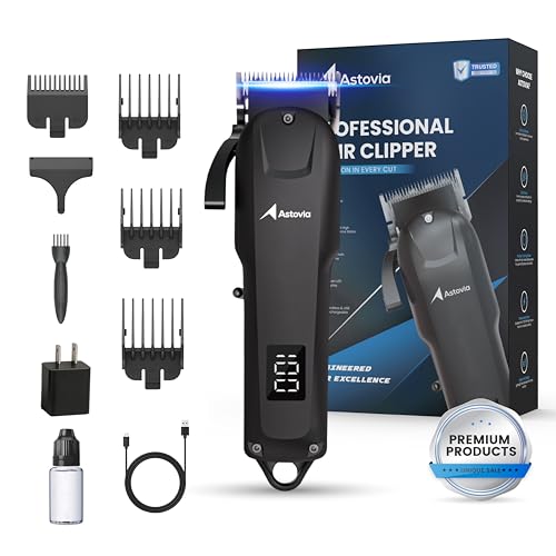 Professional Hair Clippers for Men – Zero-Gap Adjustable Blade, Long-Lasting 300-Min Battery, Quiet + Powerful Motor, LED Display – Cordless Barber Clipper for Fades & Lineups