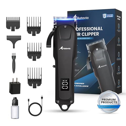 Professional Hair Clippers for Men – Zero-Gap Adjustable Blade, Long-Lasting 300-Min Battery, Quiet + Powerful Motor, LED Display – Cordless Barber Clipper for Fades & Lineups