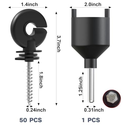 NQN 50 Pcs Black Electric Fence Insulator Screw-in Insulator Fence Ring Post Wood Post Insulator and 1 Pc Free Insulator Socket Tool (Grid System Accessories for Animal Husbandry Electronic)