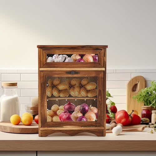 Colingmill Wooden Potato Bin, Ventilated Kitchen Counter Storage Bin