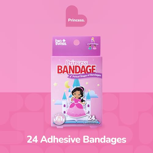 BioSwiss Bandages, Princess Shaped Self Adhesive Bandage Set, Latex Free, Sterile Wound Care, 24 Count - color: Princess, size: 24-Count Box