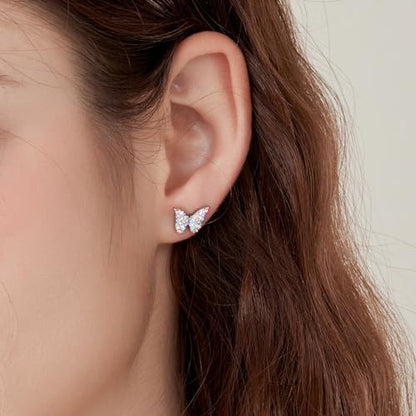Cat Dinosaur Dragon Horse Stud Earrings for Women,Animal Wolf Sloth Fox LLama Butterfly Earrings Gifts Jewelry - color: Stud Butterfly Colorful