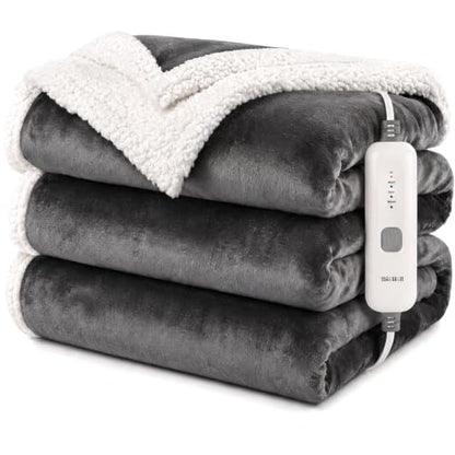 Electric Heated Blanket 62"×84" Twin Size, Sherpa & Smooth Cozy for Home, Office, Hotel, 4 Heating Levels & 10H Auto-Off, Full Body Warmth, Quick Heating, Parents's Gifts- Dark Gray - color: 01-dark Gray, size: Twin Size (62"x84")