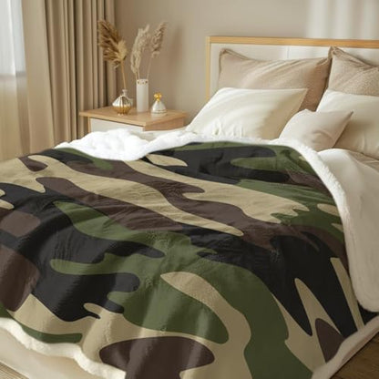 Sleepwish Throw Blanket, Green Brown Camouflage, Twin - color: Army Green Camo, size: Twin