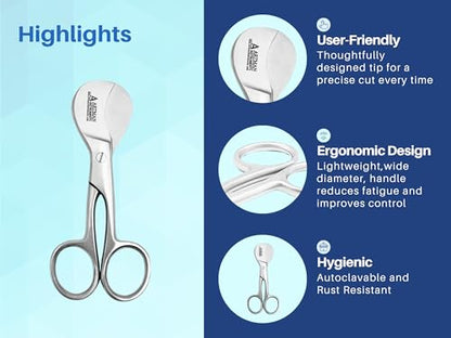 ARTMAN INSTRUMENTS 4" Pet Umbilical Cord Scissors | Sharp Stainless Steel | Smooth Working for Umbilical Cord, Sutures, Veterinary and Surgical Use |