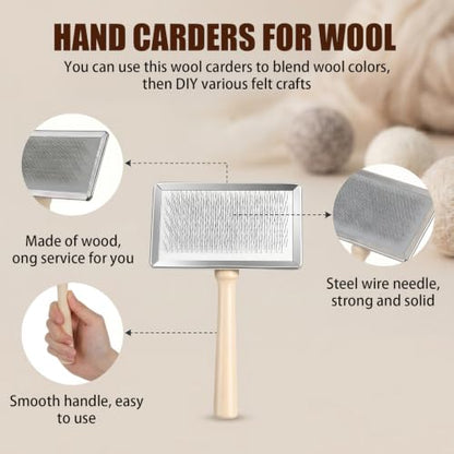 Ubamdom 8 Pcs Needle Felting Wool Carders, Large Hand Carders for Wool, Needle Felting Carding Tool Set with Large & Medium Wooden Brushes for Blending, Pet Grooming, Craft Projects