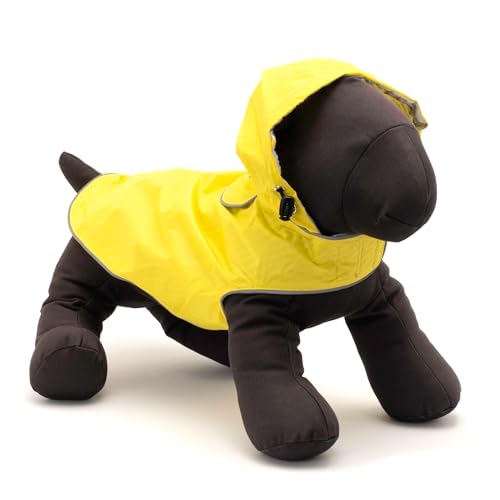 THE WORTHY DOG Seattle Slicker Raincoat with Harness Hole and Hood, Yellow | Wind & Water-Resistant Nylon Outershell, adjustable touch fasteners, soft cotton lining with Rubber Duck print, Yellow, Small - color: Yellow, size: Small