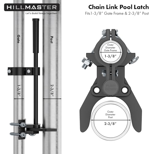 Auto Pool Gate Latch,Chain Link Child Safety Pool Latch for Chain Link 1-3/8" Gate Frames and 2-3/8" Gate Posts,Push Style Pool Latch for Outdoor Fence Self-Latching Pool Latch with Spring Closer - size: 1-3/8"x2-3/8"