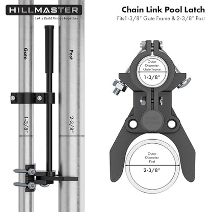 Auto Pool Gate Latch,Chain Link Child Safety Pool Latch for Chain Link 1-3/8" Gate Frames and 2-3/8" Gate Posts,Push Style Pool Latch for Outdoor Fence Self-Latching Pool Latch with Spring Closer - size: 1-3/8"x2-3/8"