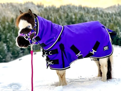 Mini-Pony Horse Ripstop Waterproof Windproof Blanket Hooded Lightweight Turnout Rain Sheet Breathable Lining 1200 Denier Material 350 Fill (42-44", Purple) - color: Purple, size: 42-44"