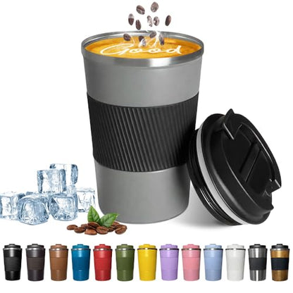 Insulated Travel Coffee Mug, Stainless Steel Coffee Cup with Leakproof Lid - color: Gray, size: 17 Ounces