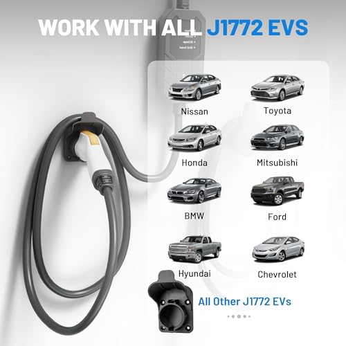 MECMO EV Charger Holder SAE J1772 Wall Mount Charging Cable Hanger Organizer, Nozzle Holster Dock Electric Vehicle EVSE PHEV Car Plug Space Saving Garage Wall Connector Cord Hook for Outdoor Indoor