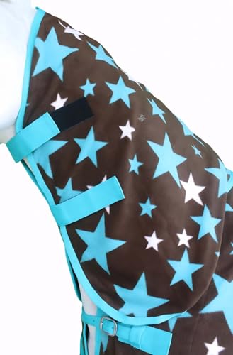 Horse Soft Fleece Cooler Contoured Exercise Blanket Liner Sheet Wicks 4397N - color: Turquoise Stars, size: 82"