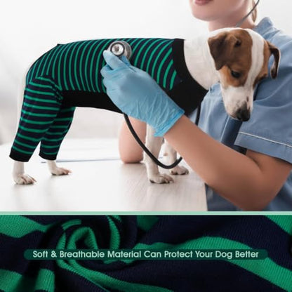 Kuoser Dog Recovery Suit with Anti Licking Rear Leg Sleeve, Green M - color: Green Strips, size: Medium (Back Length: 34cm / 13.38")