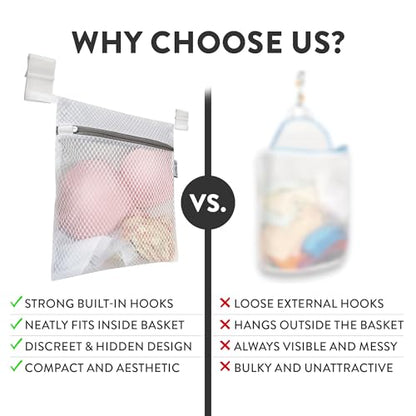 2Pcs Mesh Laundry Bags for Delicates w/Hooks, Hanging Durable Laundry Mesh Wash Bags Attachable Inside Laundry Basket, Lingerie Bags for Washing Bras, Socks – 12x10 Washable Laundry Bag