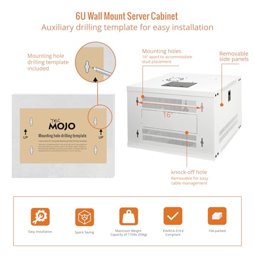Tecmojo 6U Wall Mount Rack Network Cabinet for 19" IT Equipment,with Lockable Glass Door and Side Panels,Cooling Fan,17.7inch Depth,White - color: White