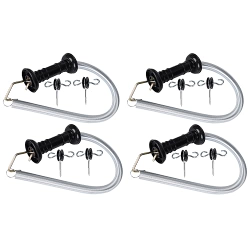 4 Set Electric Fence Spring Gate Handles Kit with Spring, 16.5 Feet Tension Spring, Handle Set with Anchors, Electric Fence Connectors
