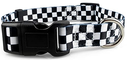 Checkered Pattern Dog Collar in Black & White - Adjustable Dog Collar for Boy and Girl Dogs with Quick Release Buckle by Limeloot, Small - color: Checkered, size: Small