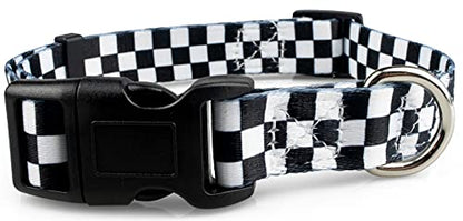 Checkered Pattern Dog Collar in Black & White - Adjustable Dog Collar for Boy and Girl Dogs with Quick Release Buckle by Limeloot, Medium - color: Checkered, size: Medium