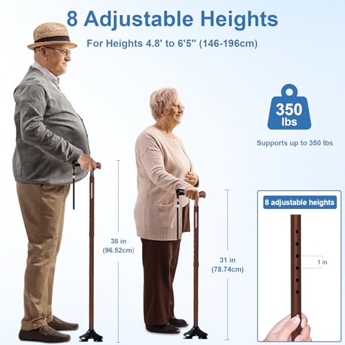 KingPavonini Walking Cane for Men Women Stability, Self Standing - color: Walnut