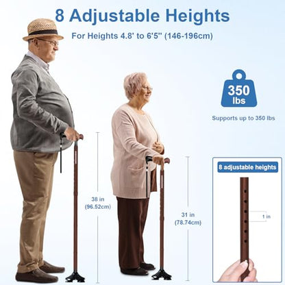 KingPavonini Walking Cane for Men Women Stability, Self Standing - color: Walnut