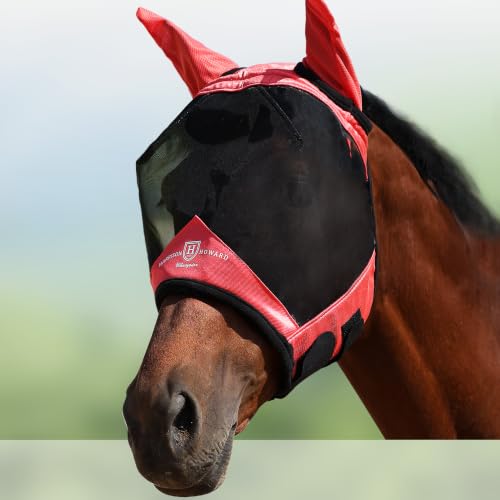 Harrison Howard Horse Fly Mask with Ears, Half Face Fly Mask for Horses, UV Protection, Large Eye Space Coral Orange S - color: Coral Orange, size: Small (Yearling)