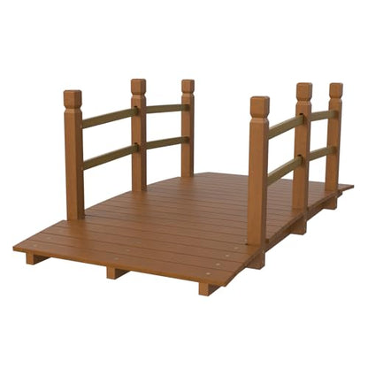 Outvita 5 ft Garden Wooden Bridge Arch Natural Finish with Safety Rails Outdoor Footbridge for Backyard Creek Farm, Decorative Pond Bridge - size: 5ft-dark brown