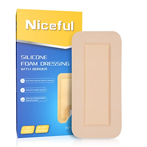 Silicone Foam Dressing 4"x8"(10 Count) | Large Bandages for Wound Care/Bed Sores/Post-Surgery - size: 4"x8" (10PCS)