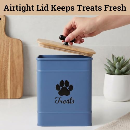 Dog Treat Container Airtight, 6"W x 8"H, Powder Coated, 12 Cup Capacity - color: Blue