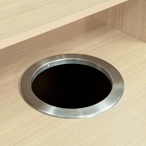 Flash Furniture Trash Can Enclosure, 32 Gallon, Oak | 8" Drop Hole, Tray Shelf, Swing Door, Commercial Grade - color: Oak