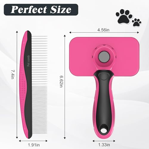 2PCS Self Cleaning Slicker Brush & Dog Comb - Skin Friendly Deshedding Grooming Tool for Dogs, Cats and Small Animals, Professional Deshedding Dematting Tool for Long and Short Haired Pets (Red) - color: Red