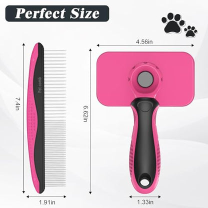2PCS Self Cleaning Slicker Brush & Dog Comb - Skin Friendly Deshedding Grooming Tool for Dogs, Cats and Small Animals, Professional Deshedding Dematting Tool for Long and Short Haired Pets (Red) - color: Red