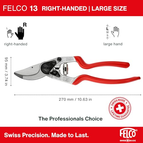 Felco F-13 Pruning Shears – 10.6" Garden Clippers with Dual-Hand Use & 30mm Cut | Hand Pruners for Gardening | Garden Tool Cutter with Bypass & Anvil Blades, Forged Aluminum Handle, Large Hand Fit - size: F13 X-Large Ergo