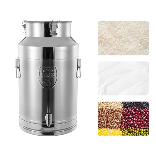 Milk Can Thickened 304 Stainless Steel Wine Pail Bucket Heavy Duty Liquid Storage Barrel Transport Cans Tote Jug with Sealed Lid & Faucet 35L/9.24Gallon - size: 35L/9.24Gal